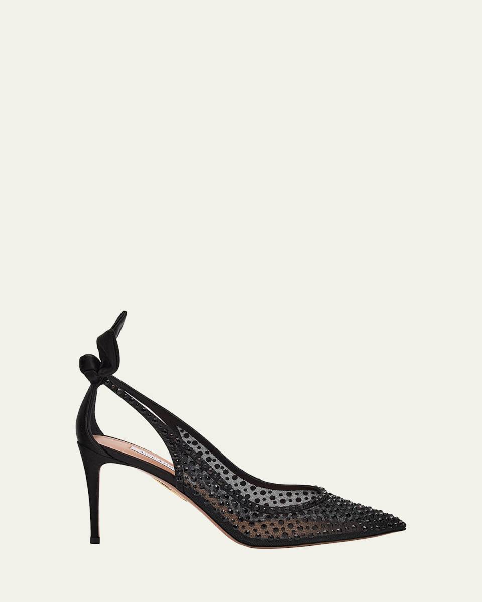 Crystal Satin Mesh Bow Pumps
